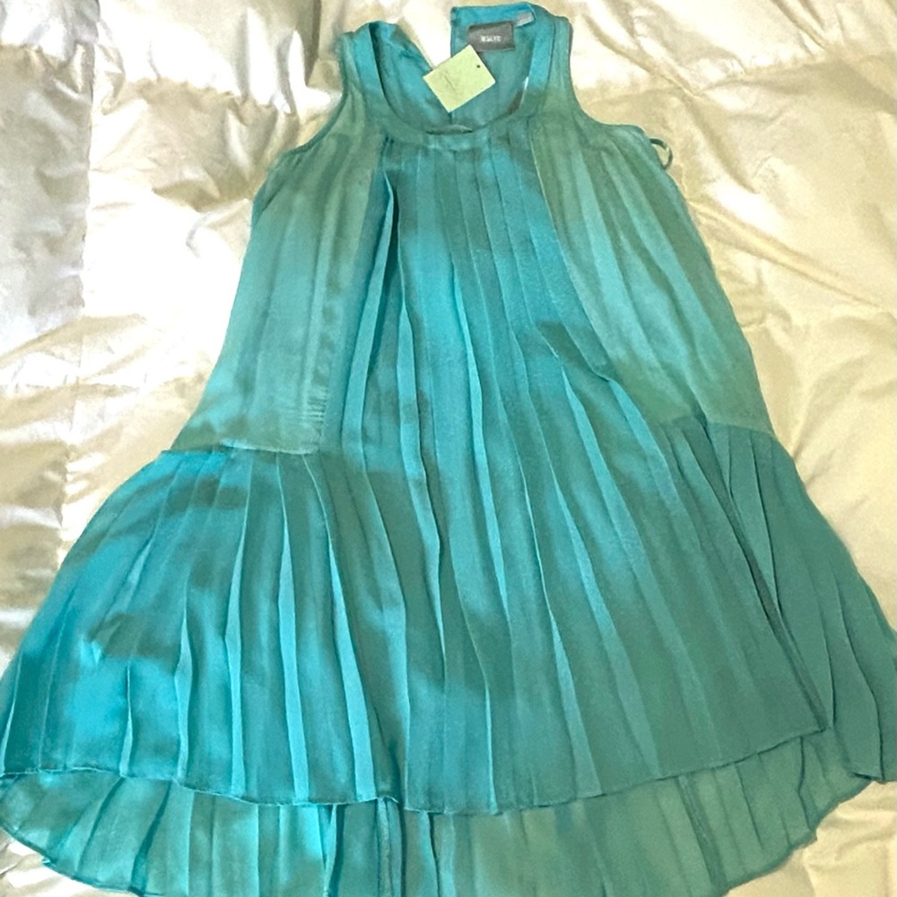 Anthropologie Maeve Teal blue mini dress with slip